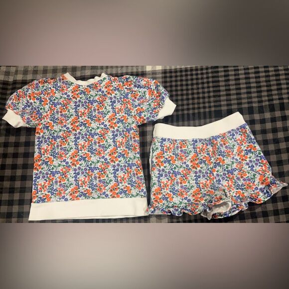 Janie and Jack Floral Matching Set French Terry Shorts and sweatshirt Size 5 - Picture 1 of 6